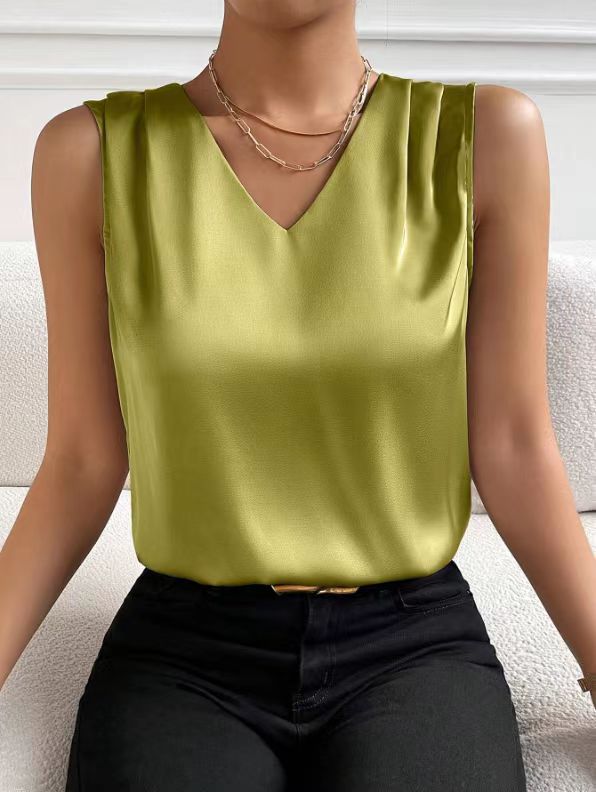 2026 Amazon European and American Cross-Border Women's Clothing Satin Suit Sleeveless Elegant Commuter Vest Base Top