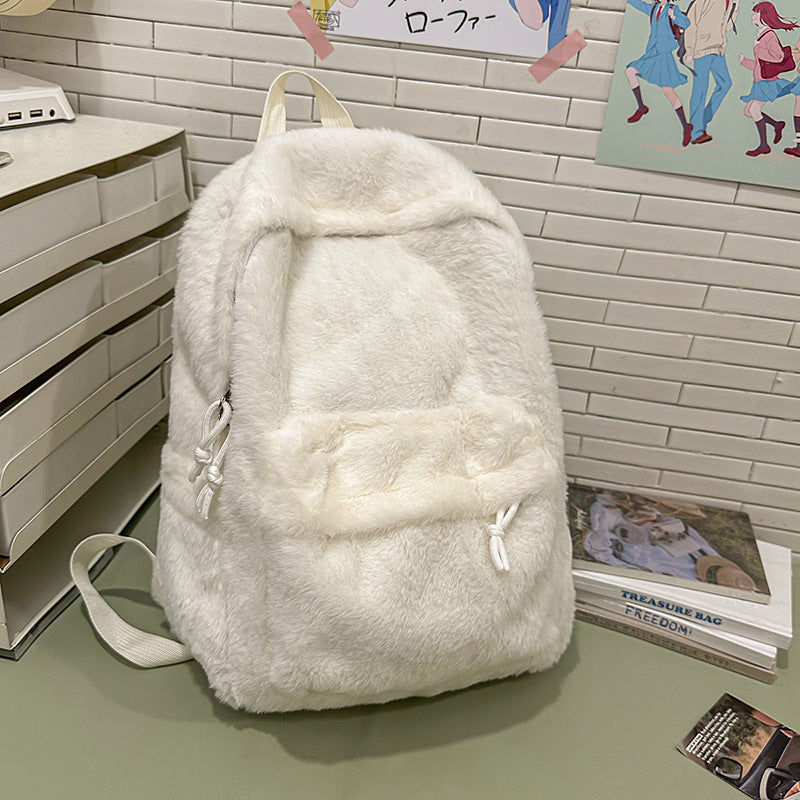 Stuffed Backpack, Korean Style Versatile Backpack, Autumn and Winter Niche High-Value School Bag, Female College Student Class Bag