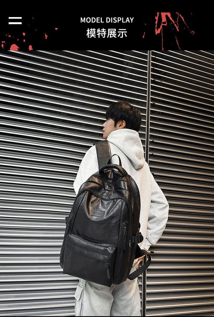 New soft leather retro men's and women's shoulder bag high school students college students large capacity schoolbag trendy cool all-match backpack wholesale