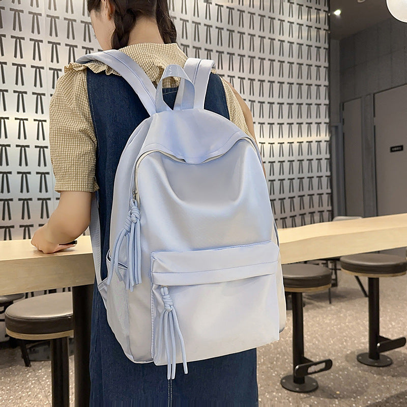 Simple popular solid color large capacity student schoolbag Hong Kong style fashion casual backpack trendy lightweight backpack for women