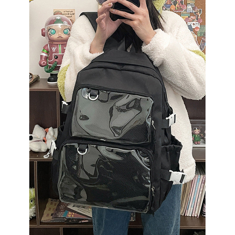 Japanese-Style Ins Transparent Badge Pain Bag Backpack for Women, Anime Convention Jk School Bag, Student Girl Backpack