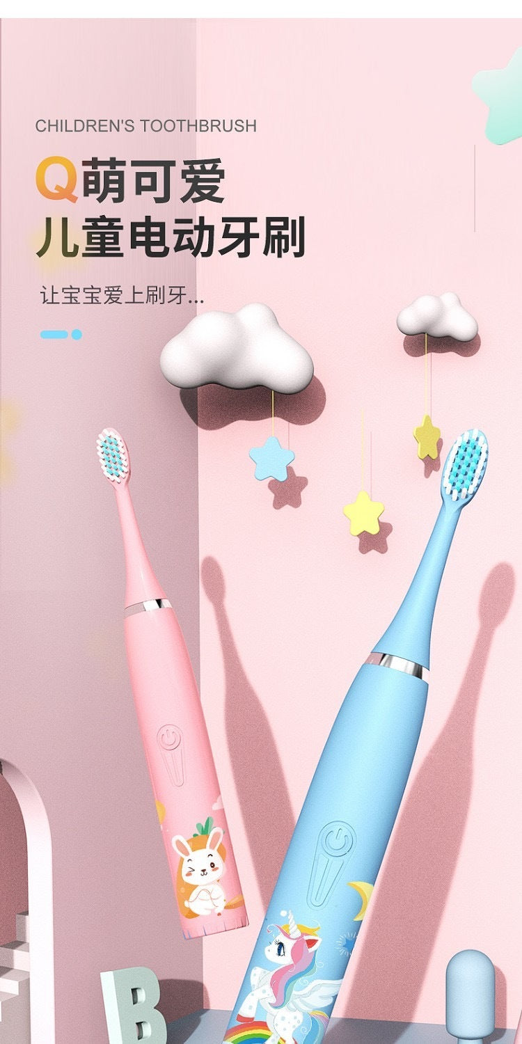 Cepillo de dientes eléctrico para niños, venta al por mayor, pelo suave de dibujos animados, IP7, resistente al agua, vibración ultrasónica, regalos