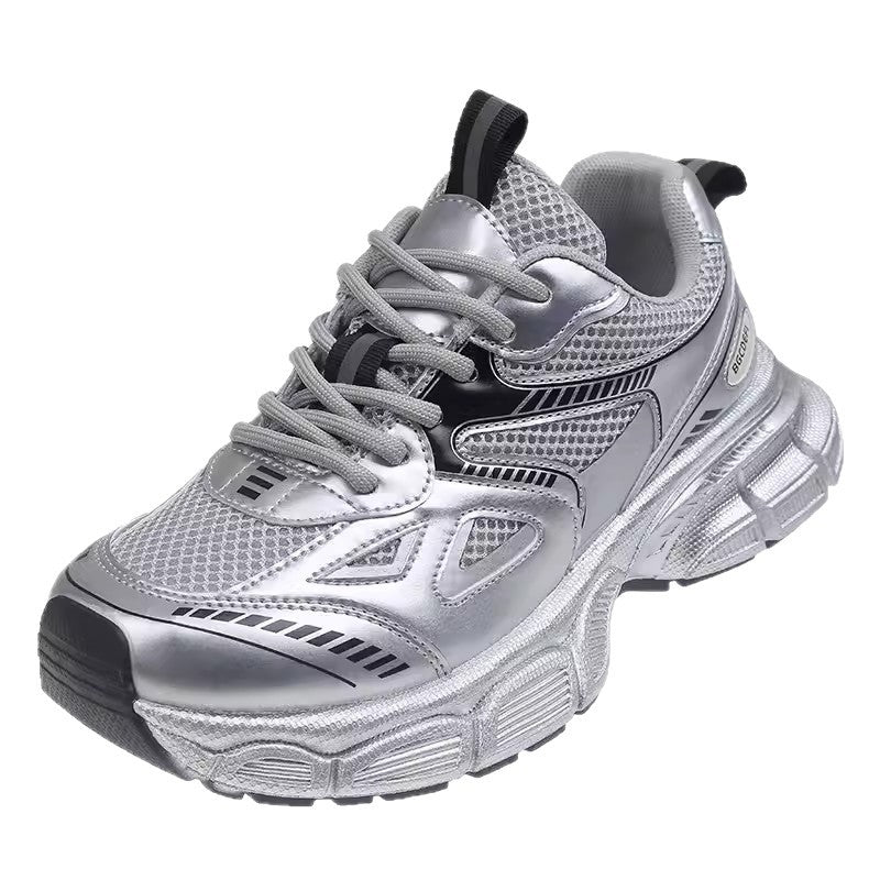 Girls' Sneakers Spring/Summer 2025 New Model for Older Children, Silver Mesh Summer Running Shoes, Kids' Shoes, Dad Shoes