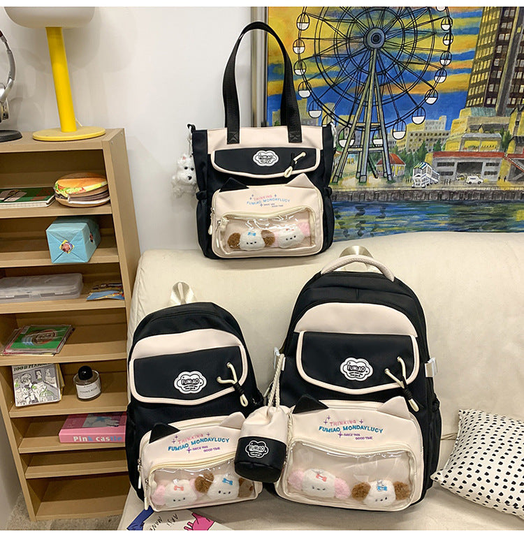 College Style School Bag Three-Piece Set for Girls with Good Looks and Versatile DIY Girl Pain Bag Student Class Backpack Tutoring Bag