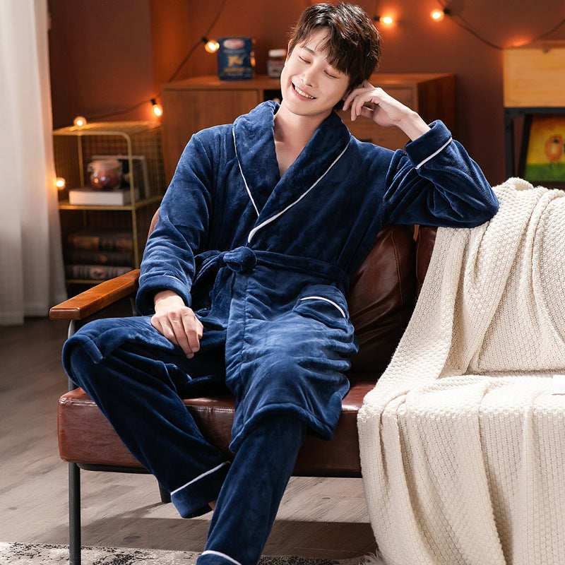 Couple's Pajamas, Autumn and Winter Pajamas Set, Flannel Bathrobe, Coral Velvet Home Clothes, Women's Simple and Casual