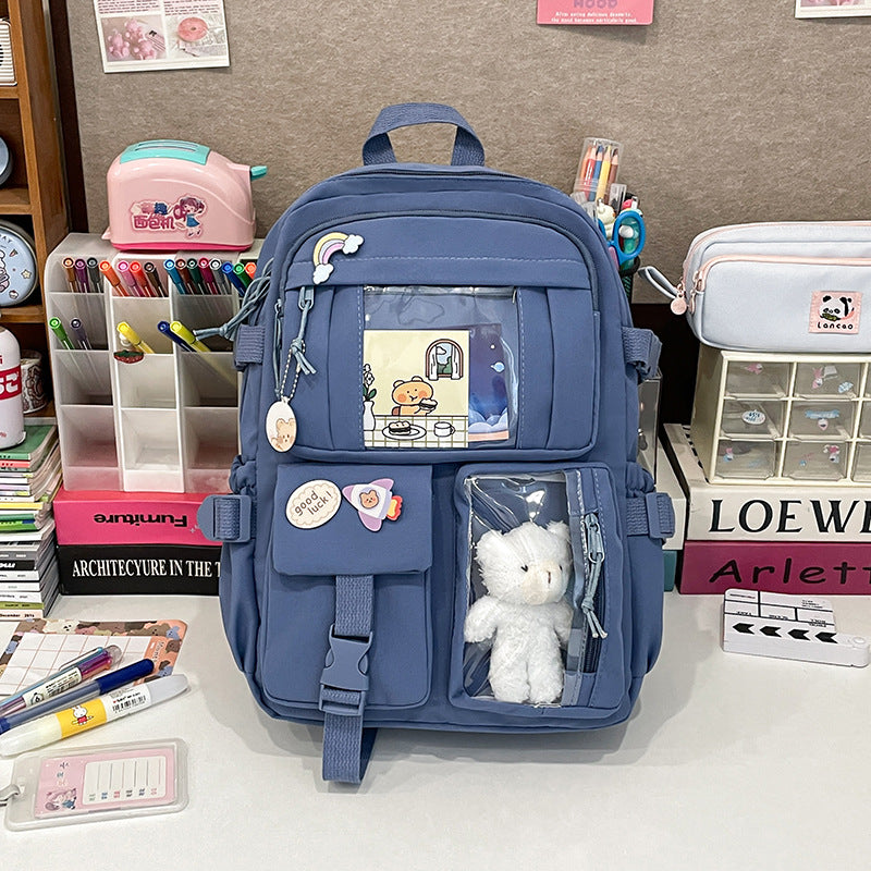 Korean Style Fresh and Cute Junior High School Backpack Women's Large Capacity Casual Schoolbag for Primary School Students Lightweight Storage Campus Backpack