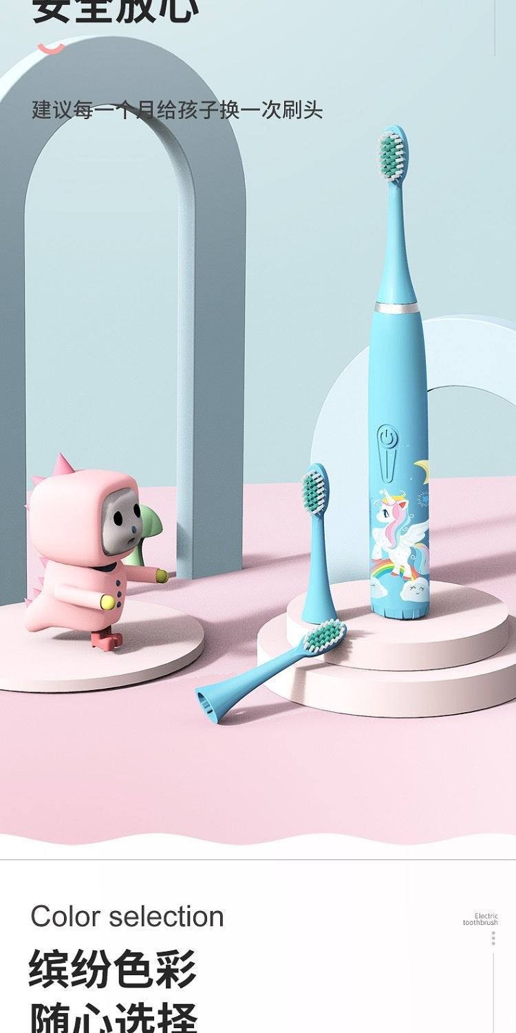 Cepillo de dientes eléctrico para niños, venta al por mayor, pelo suave de dibujos animados, IP7, resistente al agua, vibración ultrasónica, regalos