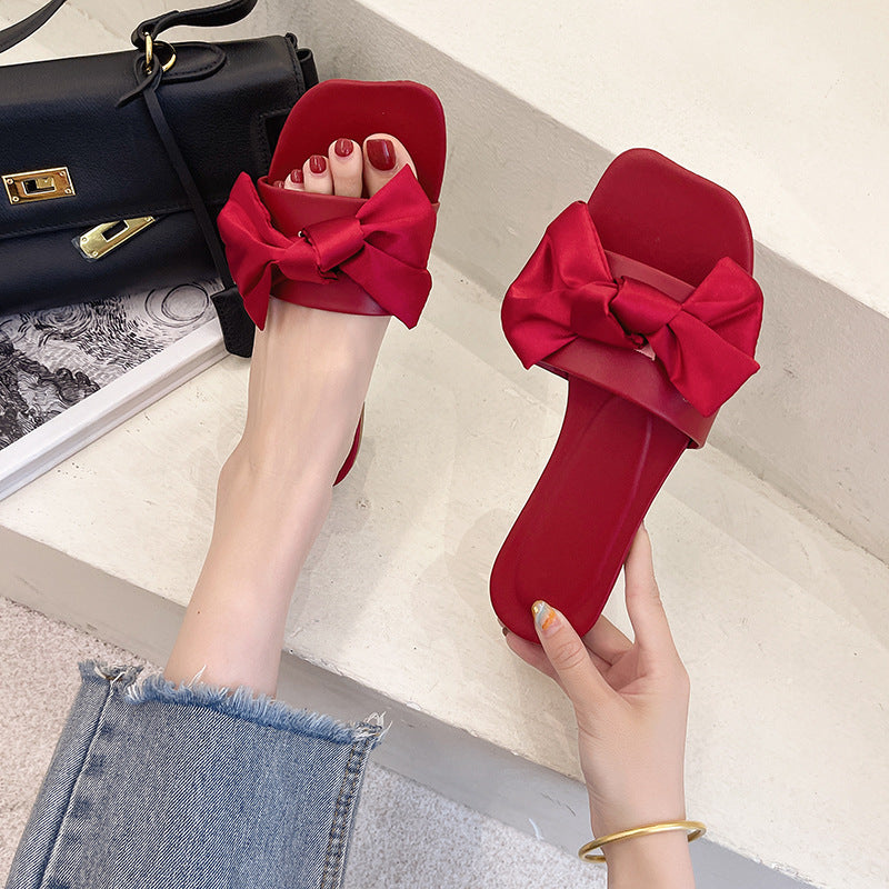 2024 Summer Cool Round-Toe Bowknot Ins-Style Indoor Korean Version Slip-On Sandals for Women