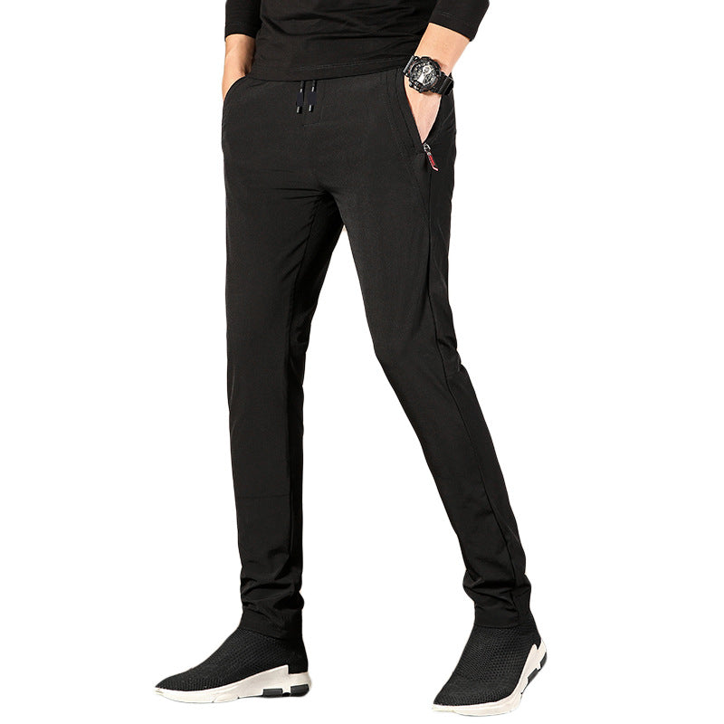 Stretch casual pants men's youth thin pants men's Korean fashion zipper ice silk pants quick-drying pants wholesale