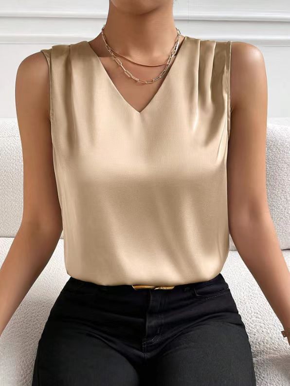 2026 Amazon European and American Cross-Border Women's Clothing Satin Suit Sleeveless Elegant Commuter Vest Base Top