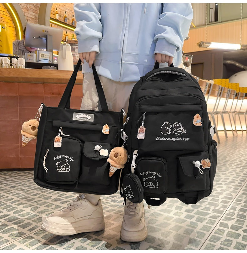 Ins Style School Bag for Girls, Versatile Color-Blocking Large-Capacity Backpack for Middle School and High School Students, Campus Style