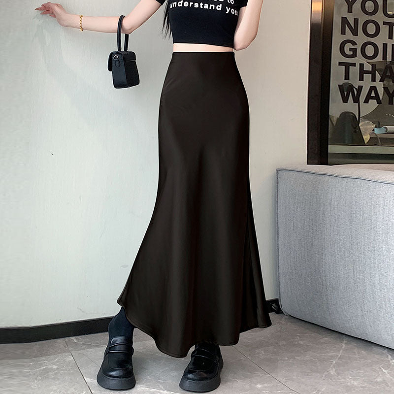 plus size 2024 Spring and Summer New High Waist Slimming French Retro Satin Hip Fishtail Skirt Long Skirt for Children