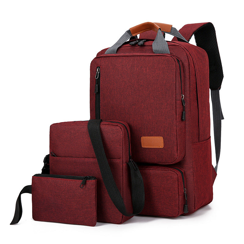 Cross-border New Three-piece Backpack Men's Business Outdoor Large-capacity Commuter Schoolbag Trendy Backpack for Male High School Students