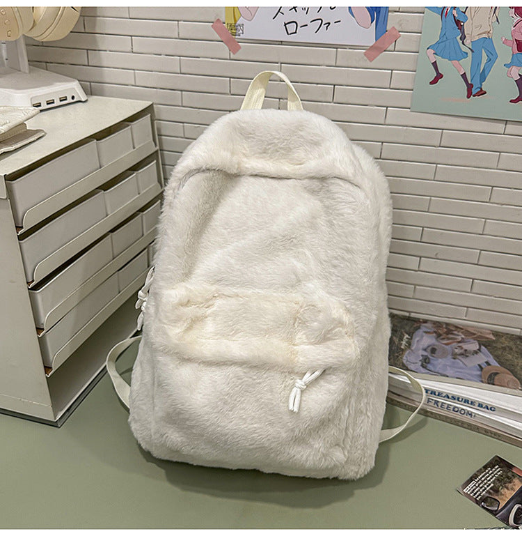 Stuffed Backpack, Korean Style Versatile Backpack, Autumn and Winter Niche High-Value School Bag, Female College Student Class Bag