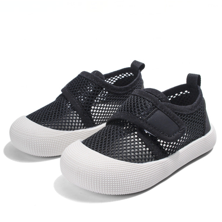 Summer New Children's Shoes with Velcro Straps, Hollow Breathable Mesh Shoes, Casual Soft-Soled Barefoot Shoes, Boys' and Girls' Sports Shoes