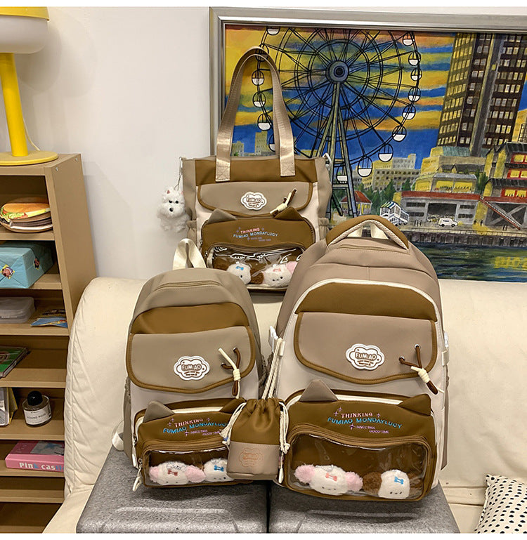 College Style School Bag Three-Piece Set for Girls with Good Looks and Versatile DIY Girl Pain Bag Student Class Backpack Tutoring Bag