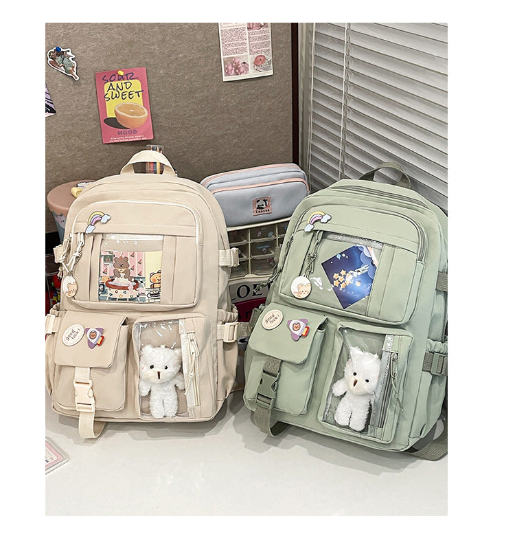 Korean Style Fresh and Cute Junior High School Backpack Women's Large Capacity Casual Schoolbag for Primary School Students Lightweight Storage Campus Backpack
