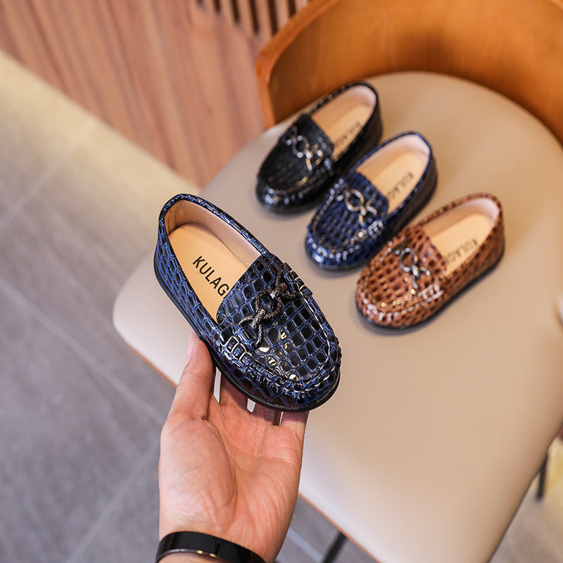 British Style Children's Leather Shoes Retro Korean Style Boys Single Shoes Slip-on Loafers Children's Pea Shoes Autumn 2024