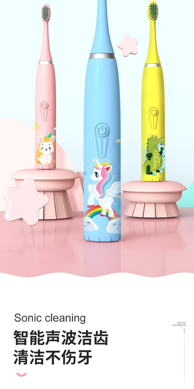 Cepillo de dientes eléctrico para niños, venta al por mayor, pelo suave de dibujos animados, IP7, resistente al agua, vibración ultrasónica, regalos