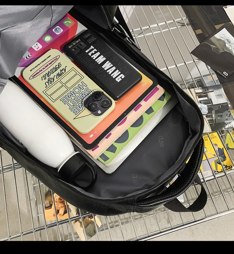 New soft leather retro men's and women's shoulder bag high school students college students large capacity schoolbag trendy cool all-match backpack wholesale