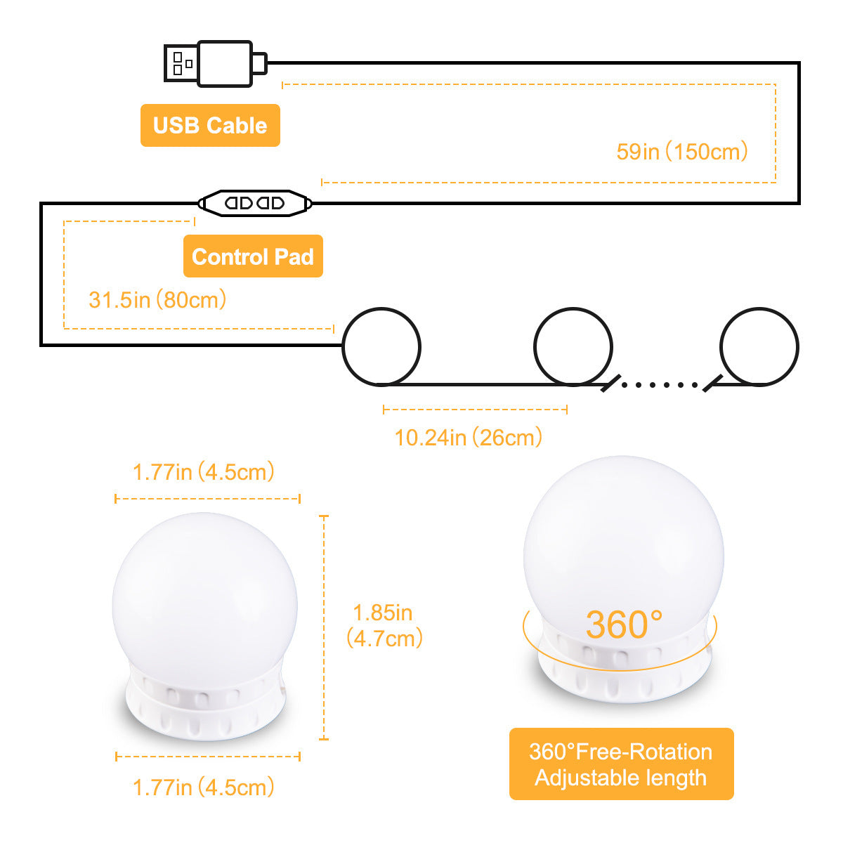 10 bombillas LED desmontables, lámpara para espejo de maquillaje profesional, alimentación USB, luz para espejo cosmético, tocador de Hollywood, luces de tocador