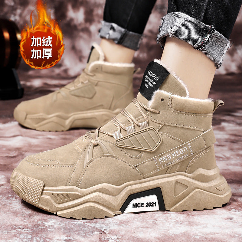 Winter fleece-lined cotton shoes men's high-top work shoes outdoor snow shoes large cotton warm shoes sneaker casual shoes men's shoes