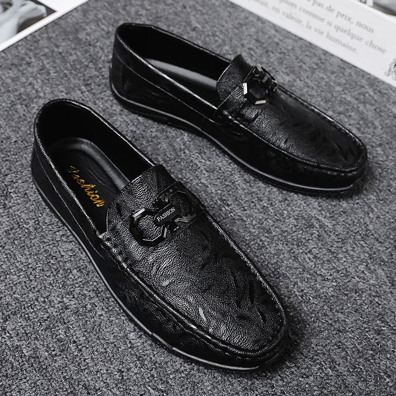 Labor Insurance Work Men's Shoes Summer Business Dress Casual Leather Shoes Men's Slip-on Lazy Soft Bottom Bean Shoes Black