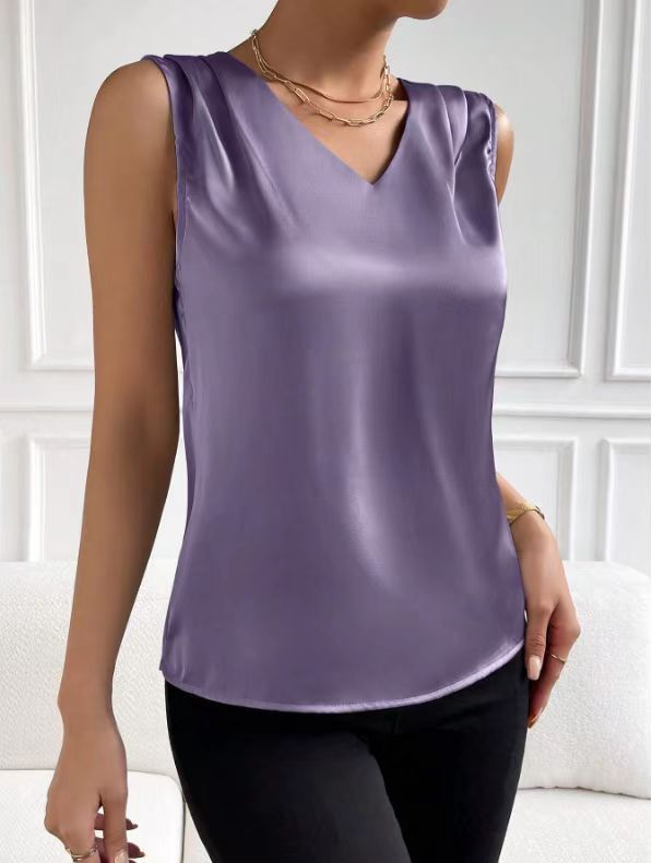 2026 Amazon European and American Cross-Border Women's Clothing Satin Suit Sleeveless Elegant Commuter Vest Base Top