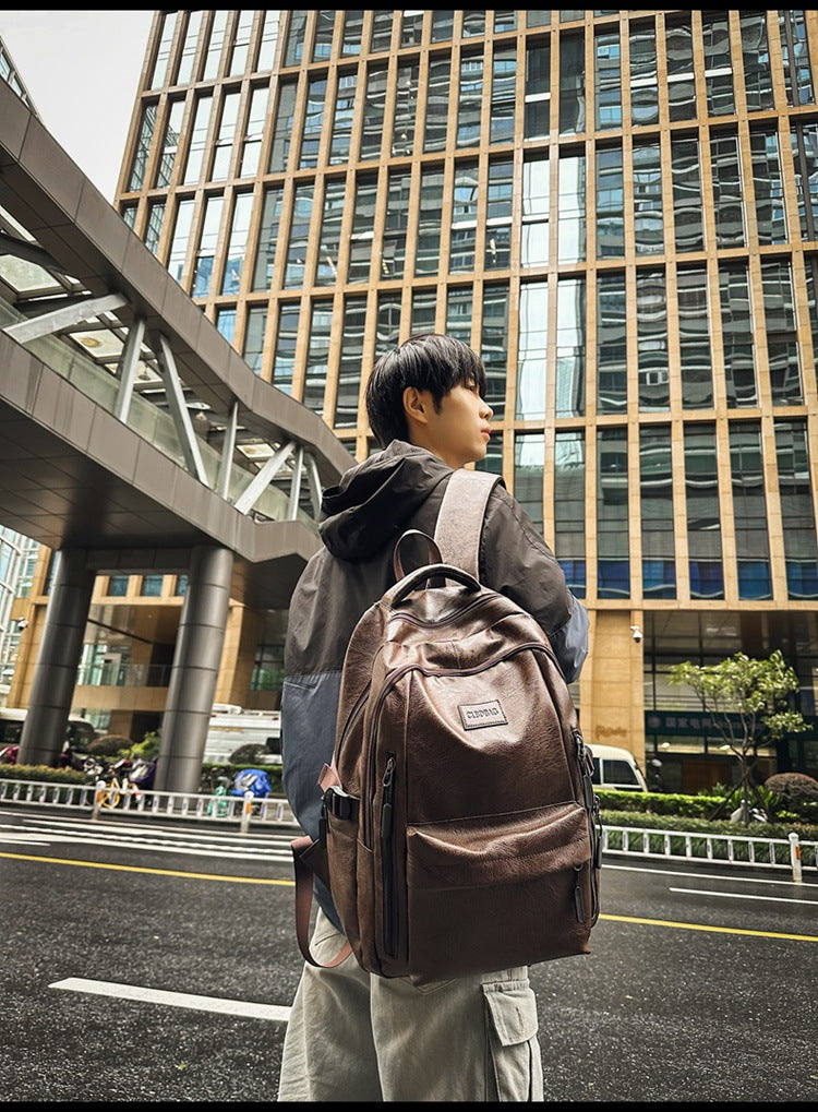 New soft leather retro men's and women's shoulder bag high school students college students large capacity schoolbag trendy cool all-match backpack wholesale