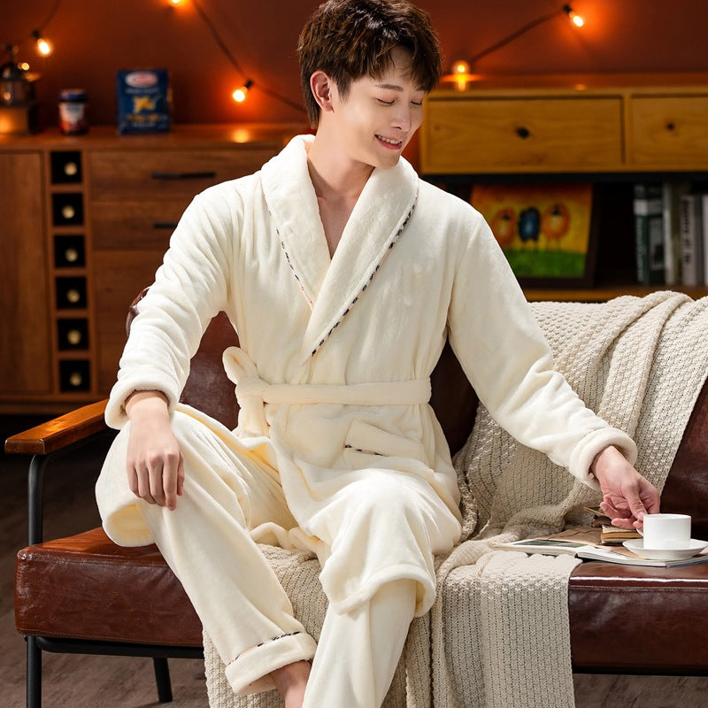 Couple's Pajamas, Autumn and Winter Pajamas Set, Flannel Bathrobe, Coral Velvet Home Clothes, Women's Simple and Casual