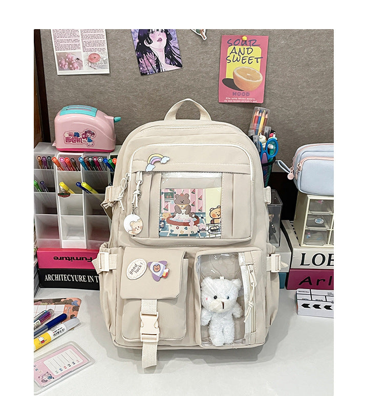 Korean Style Fresh and Cute Junior High School Backpack Women's Large Capacity Casual Schoolbag for Primary School Students Lightweight Storage Campus Backpack