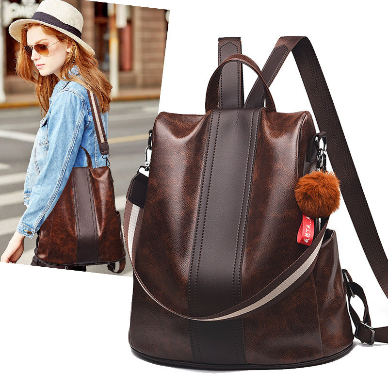 Anti-Theft Backpack Women's New Fashion Soft Leather Bag Commuting Large Capacity Small School Bag Lightweight Travel Backpack