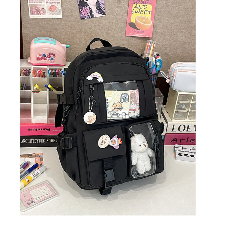 Korean Style Fresh and Cute Junior High School Backpack Women's Large Capacity Casual Schoolbag for Primary School Students Lightweight Storage Campus Backpack