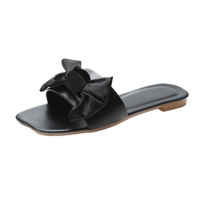 2024 Summer Cool Round-Toe Bowknot Ins-Style Indoor Korean Version Slip-On Sandals for Women