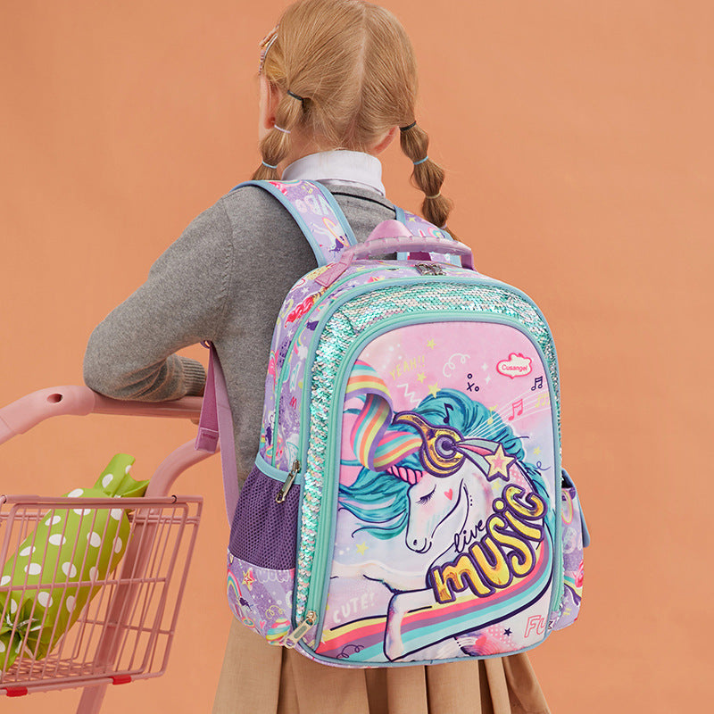 2025 New Primary School Bags for Grades 1, 2, 3 to 6, Burden Reduction and Spine Protection Children's Backpack Unicorn Backpack