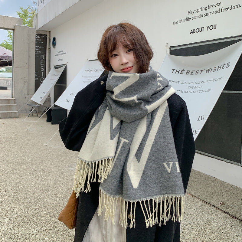 Scarf Women's Autumn and Winter Korean-style All-match Cashmere Cover Blanket Dual-purpose Shawl Thickened Warm Extra-large Scarf Fashionable