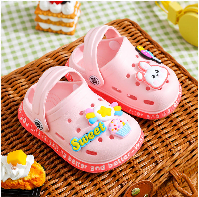 Zapatos de verano para niños, sandalias con agujeros, zapatos para niños, zapatillas suaves antideslizantes con diseño de dibujos animados, zapatos de bebé con agujeros, playa de arena para niños y niñas