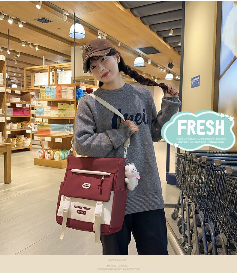 Korean Style Contrast Color Cute Backpack Female College Student Campus Style Schoolbag Japanese Style Junior High School Senior high school Large Capacity Backpack