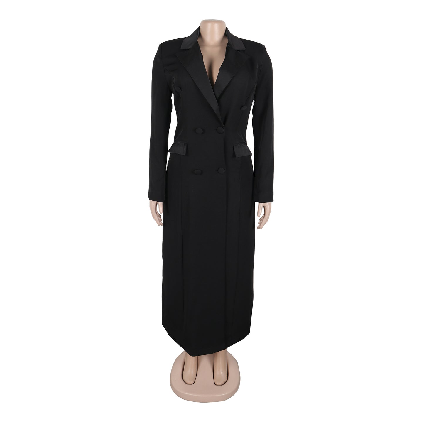 CM.YAYA moda mujer OL trabajo doble botonadura con muescas manga larga Maxi vestido primavera Sexy noche elegante fiesta calle vestidos largos