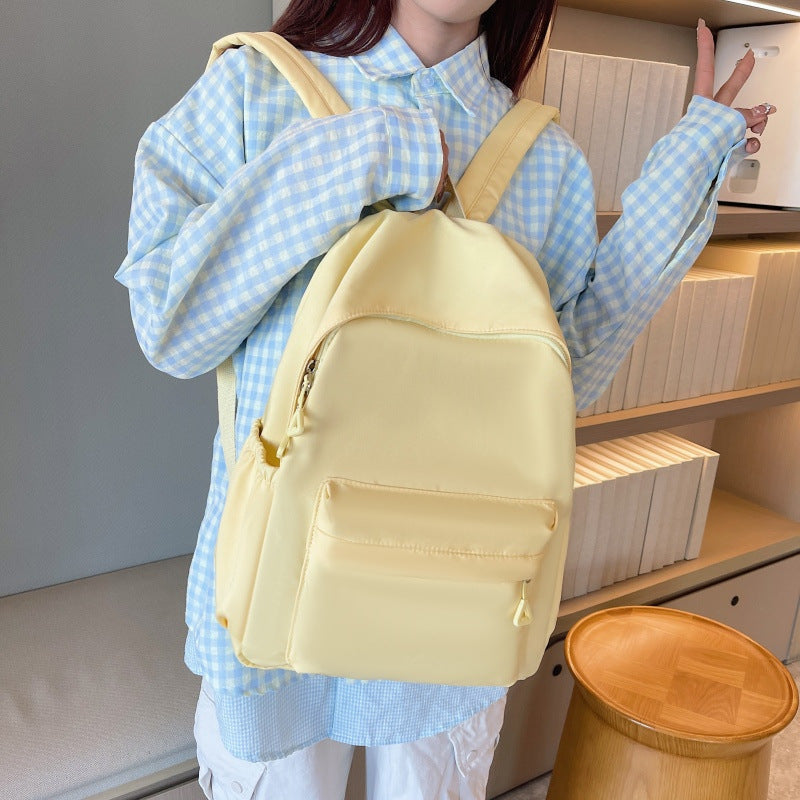 Solid Color Simple Backpack with Printable Logo Casual Canvas Backpack Large Capacity Junior High School Student High School Student Bag