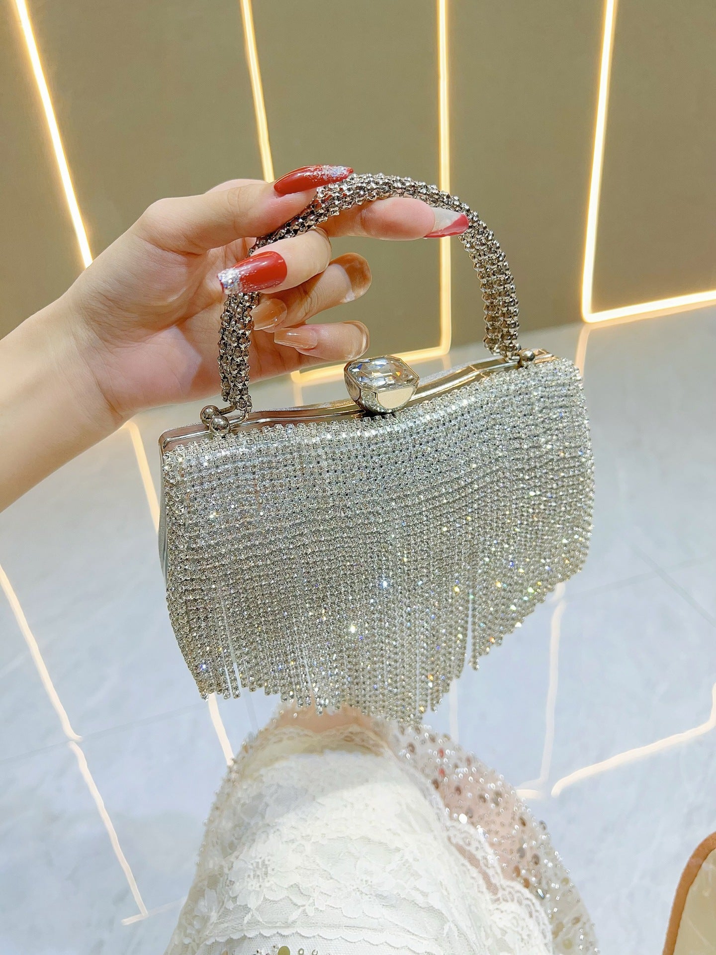 New Cross-Border Hot-Selling Women's Bags, Light Luxury Tassel Evening Bags, Women's Handbags, High-End Full-Diamond Handbags