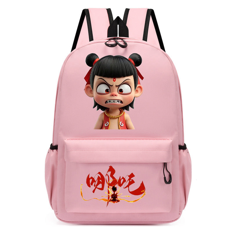 Douyin's New Nezha Cute Printed Kindergarten Girls Pink School Bag Children's Campus Outdoor Backpack