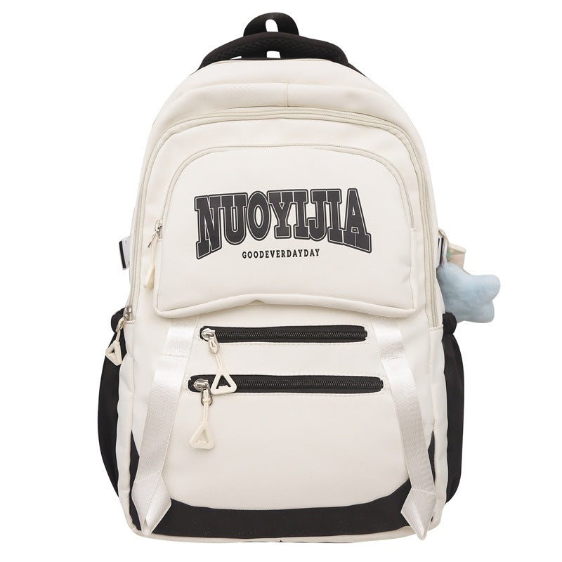 College Style Large Capacity Backpack Junior Senior high school College Students Casual Simple Schoolbag Cute Pendant Western Style Backpack