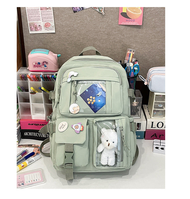 Korean Style Fresh and Cute Junior High School Backpack Women's Large Capacity Casual Schoolbag for Primary School Students Lightweight Storage Campus Backpack