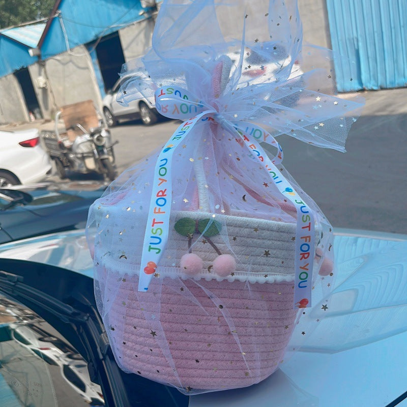 Cute Baby Souvenir, Cute Dog Cotton Thread Woven Bag, Hand-Held Cartoon Small Fresh Basket Bag, Hand-Held Women's Bag