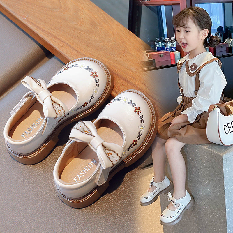 Girls' 2023 Spring and Autumn new small leather shoes children's soft bottom non-slip Korean retro single-layer shoes middle and big children princess shoes