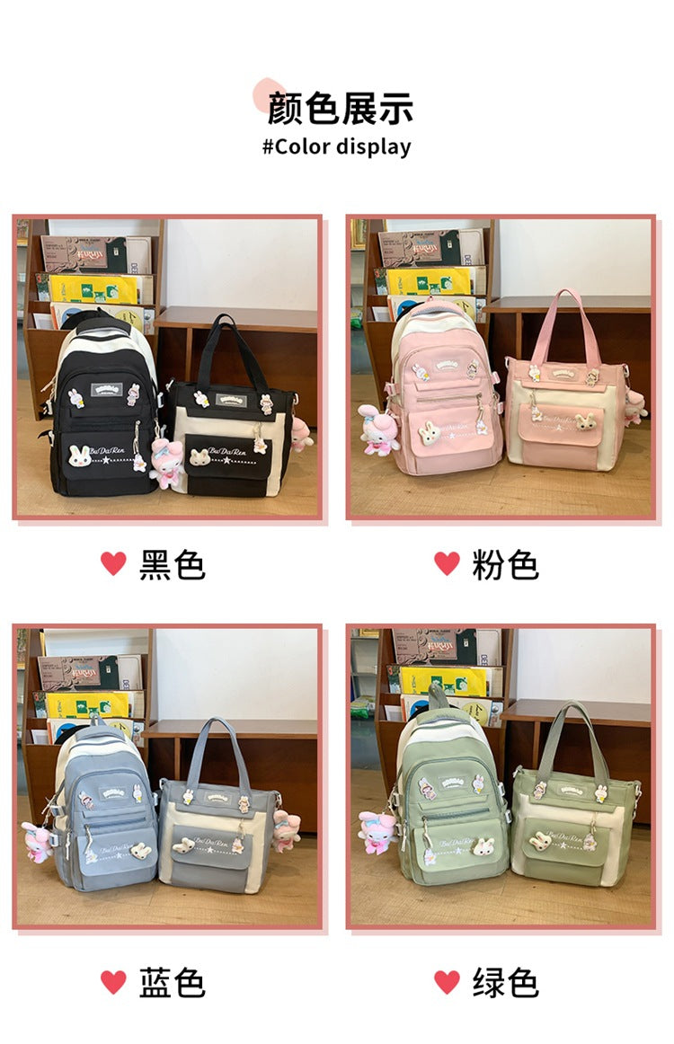 Student Bag Junior High School Student High School Student Backpack Large Capacity Nylon Breathable Comfortable Women's Backpack Canvas Bag