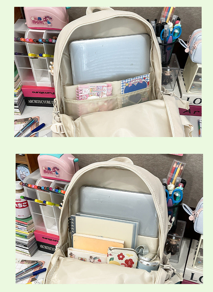 Korean Style Fresh and Cute Junior High School Backpack Women's Large Capacity Casual Schoolbag for Primary School Students Lightweight Storage Campus Backpack