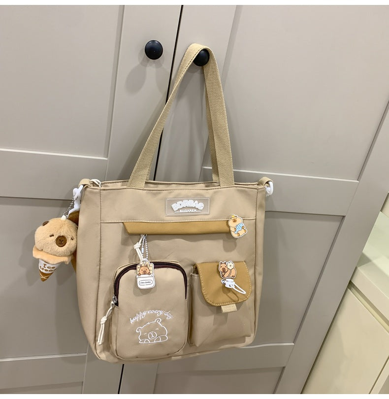 Ins Style School Bag for Girls, Versatile Color-Blocking Large-Capacity Backpack for Middle School and High School Students, Campus Style