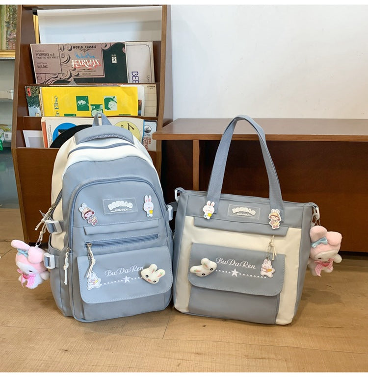 Student Bag Junior High School Student High School Student Backpack Large Capacity Nylon Breathable Comfortable Women's Backpack Canvas Bag